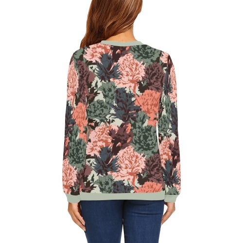 Modern botanical camouflage All Over Print Crewneck Sweatshirt for Women (Model H18)