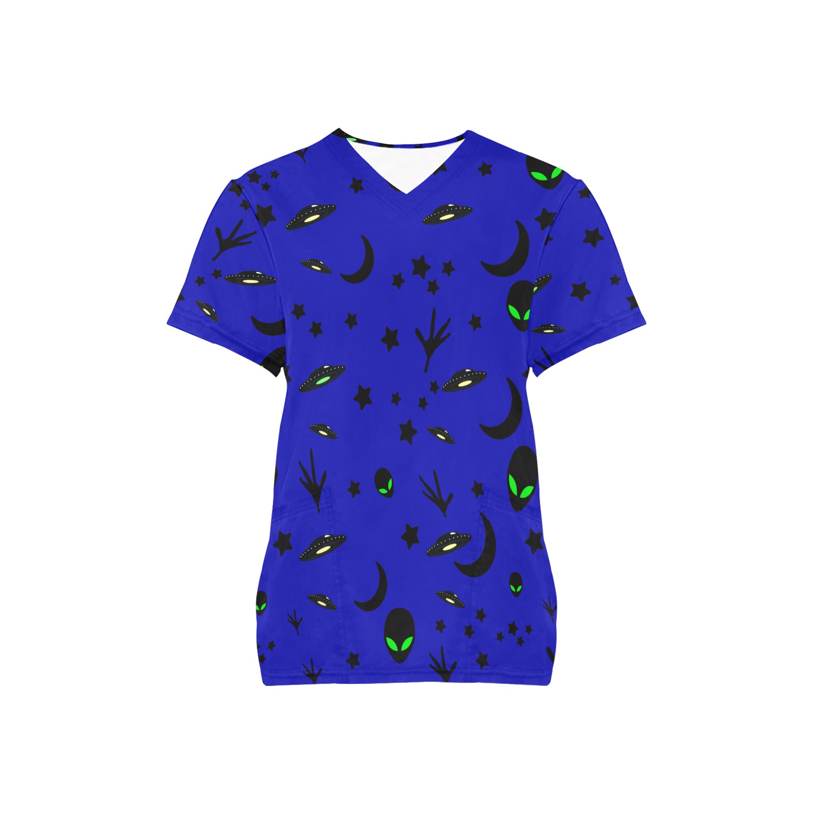 Aliens and Spaceships on Blue All Over Print Scrub Top
