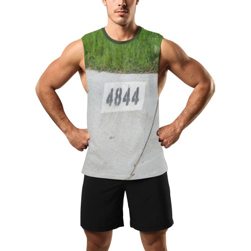 Street Number 4844 with Dark Green Collar Men's Open Sides Workout Tank Top (Model T72)