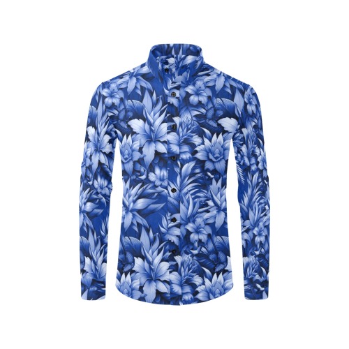 fleurs tropicales bleu marine Men's All Over Print Casual Dress Shirt (Model T61)