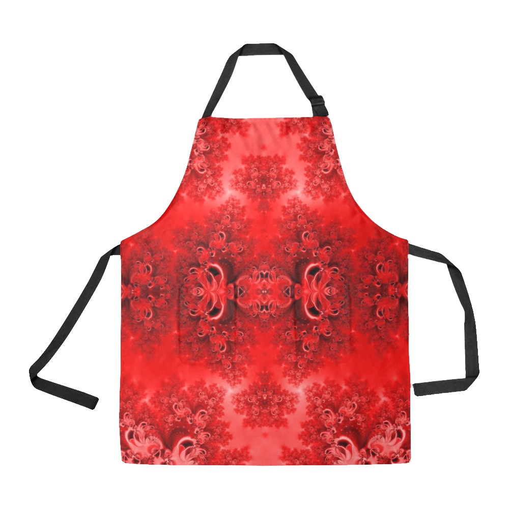 Fiery Red Rose Garden Frost Fractal All Over Print Apron