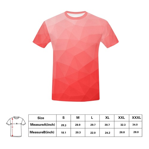 Red gradient geometric mesh pattern All Over Print T-Shirt for Men (USA Size) (Model T40)