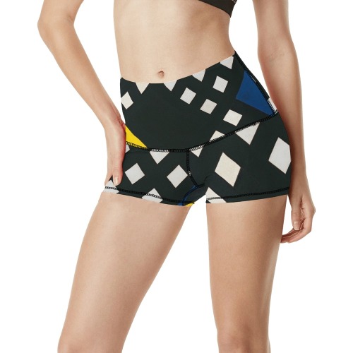 Counter-composition XV by Theo van Doesburg- Women's All Over Print Yoga Shorts (Model L17)