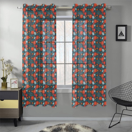 Pretty floral pattern Gauze Curtain 28"x63" (Two-Piece)