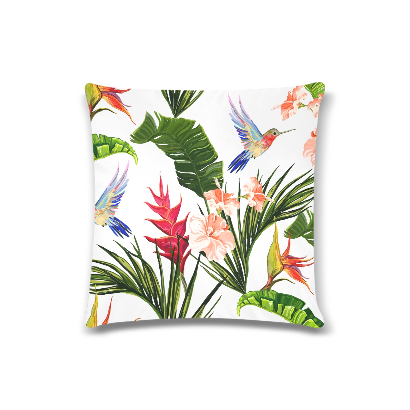 Elegant Tropical with Hummingbird Custom Zippered Pillow Case 16"x16"(Twin Sides)