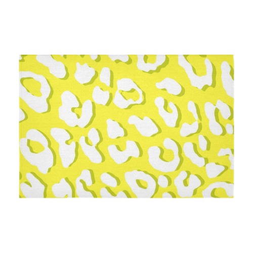 White Leopard Print Yellow Cotton Linen Tablecloth 60" x 90"