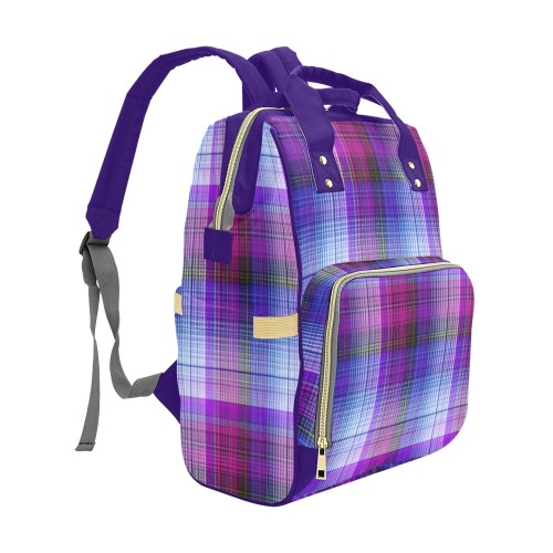 Purple Plaid w/Indigo Multi-Function Diaper Backpack/Diaper Bag (Model 1688)