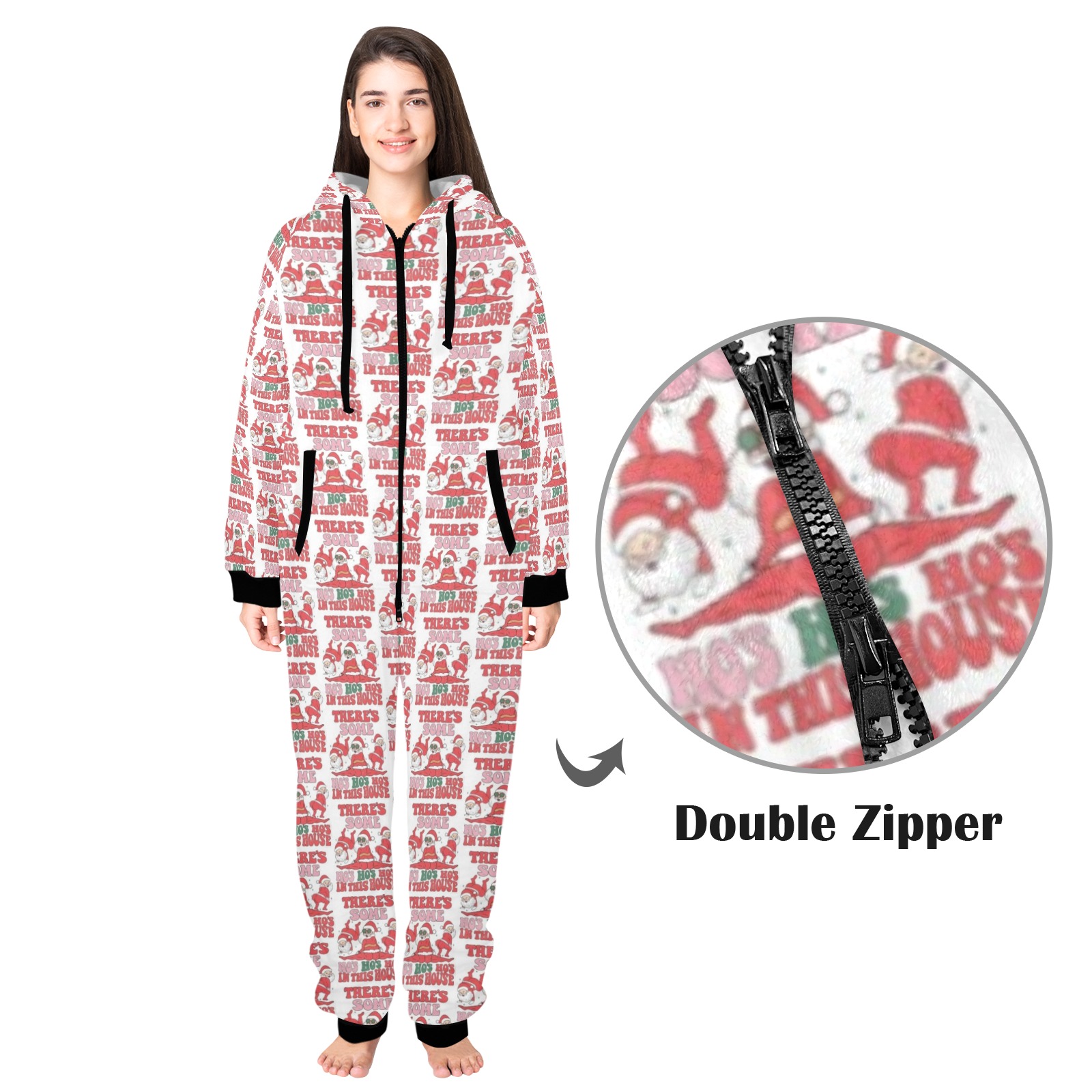 HoHoHos in the House Onesie Unisex One-Piece Zip Up Hooded Pajamas