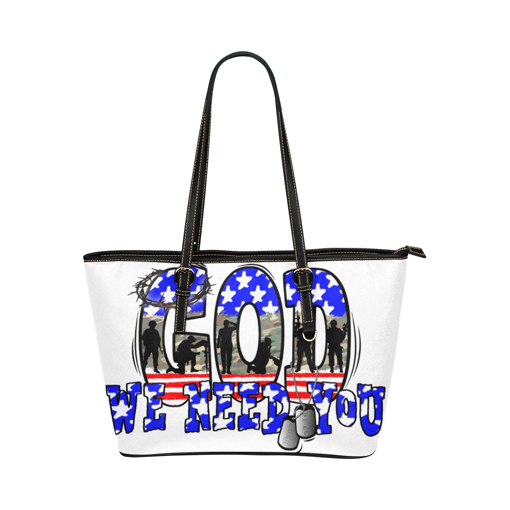 God We Need You Now Bag Leather Tote Bag/Small (Model 1651)