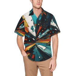 Abstract Blue And Orange 607 Hawaiian Shirt with Chest Pocket (Model T58)