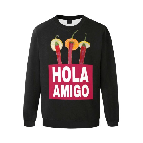 Hola Amigo Three Red Chili Peppers Friend Funny Men's Oversized Fleece Crew Sweatshirt (Model H18)