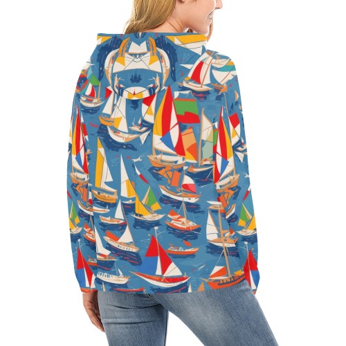 Sailboats. Cool fantasy colorful abstract art. All Over Print Hoodie for Women (USA Size) (Model H13)