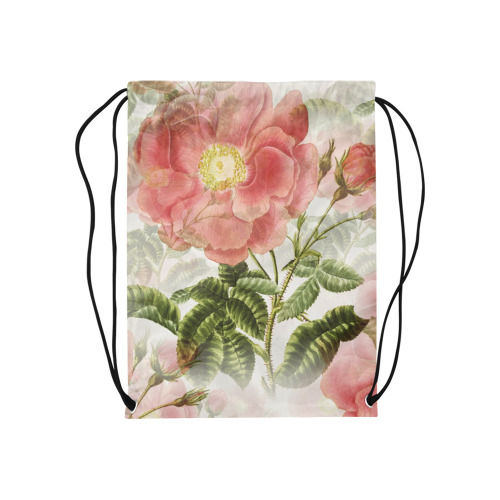 Vintage Red Rose Garden Pattern Medium Drawstring Bag Model 1604 (Twin Sides) 13.8"(W) * 18.1"(H)