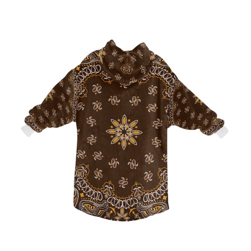 Brown Bandanna Pattern  / White Cuff Blanket Hoodie for Men