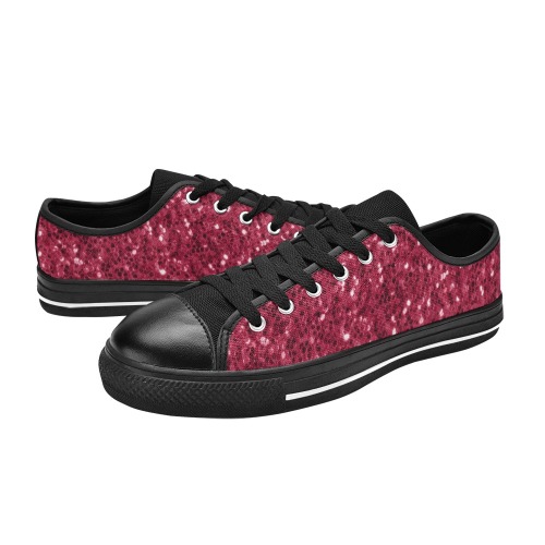 Magenta dark pink red faux sparkles glitter Women's Classic Canvas Shoes (Model 018)