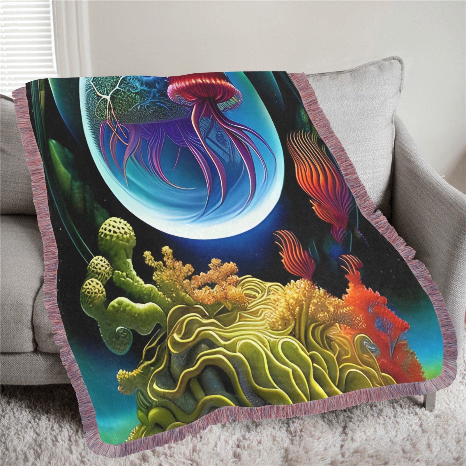 Out Of This World Spheres jellyfish Ultra-Soft Fringe Blanket 50"x60" (Mixed Pink)