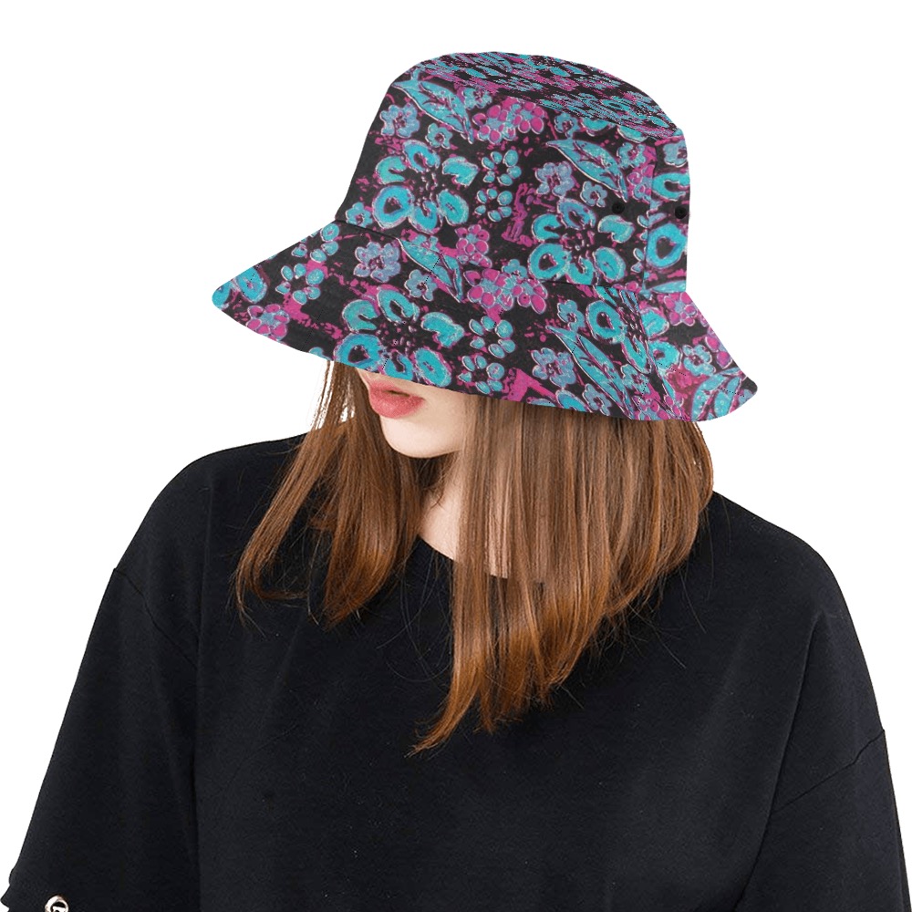Blue Surrealistic Floral All Over Print Bucket Hat