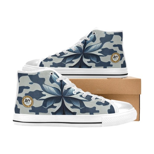 blue and white pattern 3 Men’s Classic High Top Canvas Shoes (Model 017)