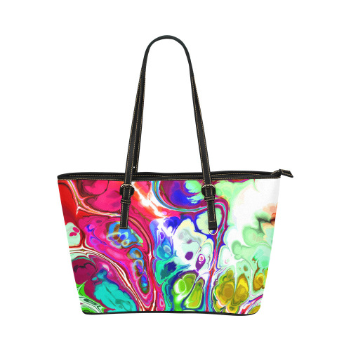 Abstract Liquid Marble Pouring Modern Art Texture Leather Tote Bag/Large (Model 1651)