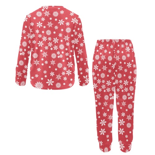 Christmas  White Snowflakes on Red Little Boys' Crew Neck Long Pajama Set