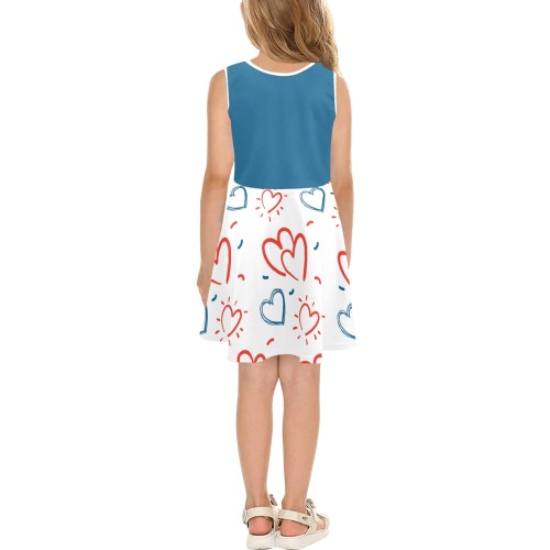 USA Doodle Hearts Girls' Sleeveless Sundress (Model D56)
