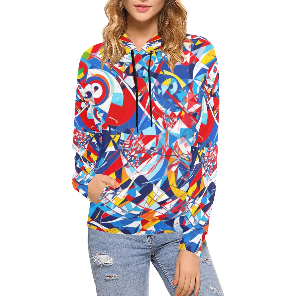 Stylish colorful abstract art. Geometrical shapes. All Over Print Hoodie for Women (USA Size) (Model H13)