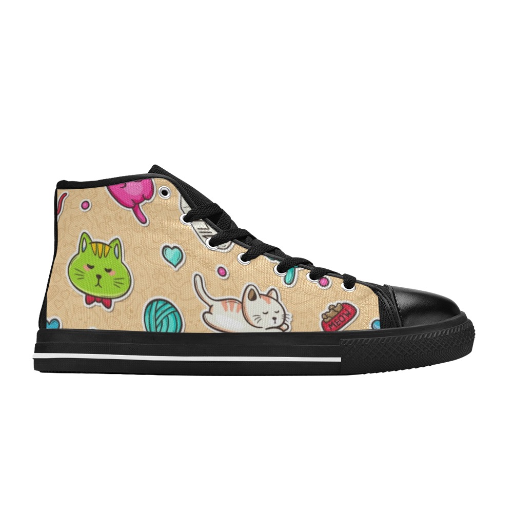 Cats And Milk Pattern Women's Classic High Top Canvas Shoes (Model 017)