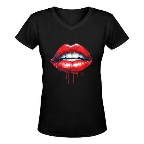 Lips mouth Women's Deep V-neck T-shirt (Model T19)