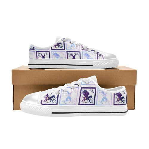 Bunny and Pegasus Together in Blue Patchwork Design Women's Classic Canvas Shoes (Model 018)