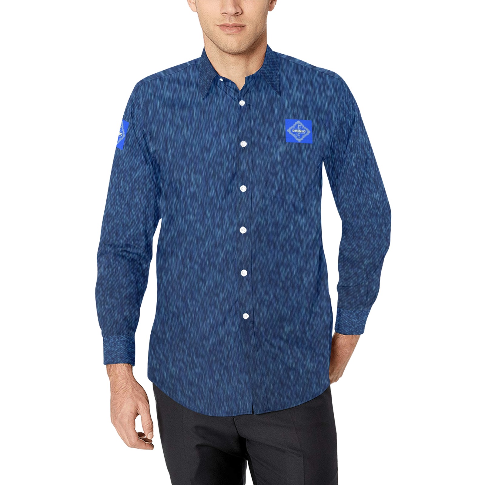 DIONIO Clothing - Dark Blue Classic Denim Look Casual Shirt (Blue Shield Logo) Men's All Over Print Casual Dress Shirt (Model T61)
