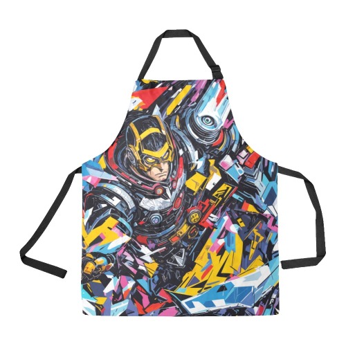 Geometrical abstract art of a cyborg hero.