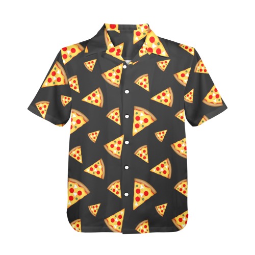 Cool and fun pizza slices pattern dark gray Men's All Over Print Hawaiian Shirt (Model T58)