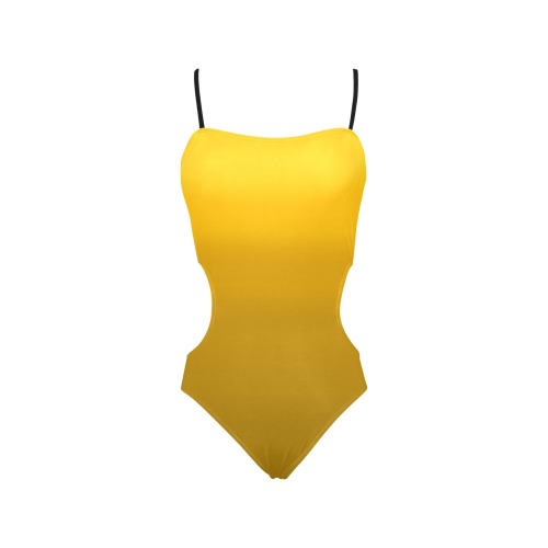 yel sp Spaghetti Strap Cut Out Sides Swimsuit (Model S28)