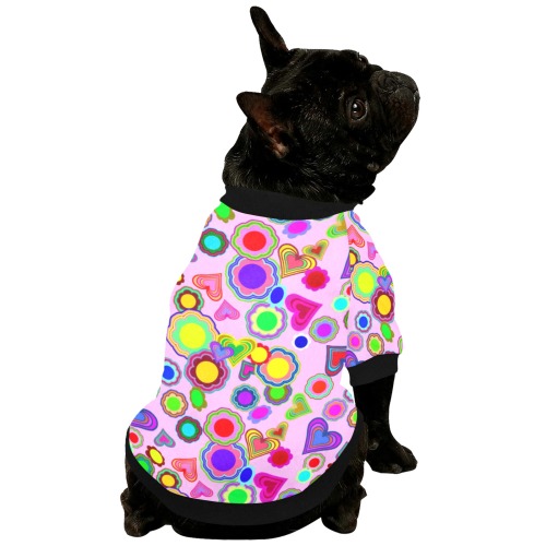 Groovy Hearts and Flowers Pink Pet Dog Round Neck Shirt