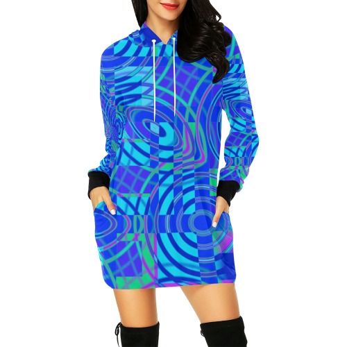 Ripples and Splashes Blue Abstract All Over Print Hoodie Mini Dress (Model H27)