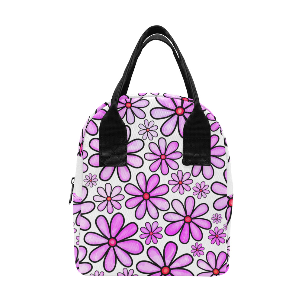 Pink Watercolor Doodle Daisy Flower Pattern Zipper Lunch Bag (Model 1689)