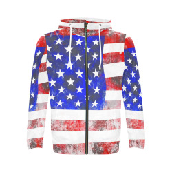 Extreme Grunge American Flag of the USA All Over Print Full Zip Hoodie for Men (Model H14)