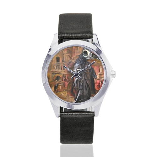 the_plague_TradingCard Unisex Silver-Tone Round Leather Watch (Model 216)