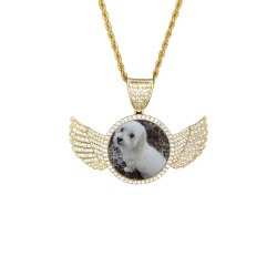 Ransum-dog-pic Wings Gold Photo Pendant with Rope Chain