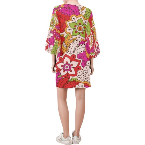 Beautiful Vintage Abstract Floral Paisley Bell Sleeve Dress (Model D52)