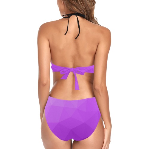 Purple gradient geometric mesh pattern Women's Fringe Swimsuit (Model S32)