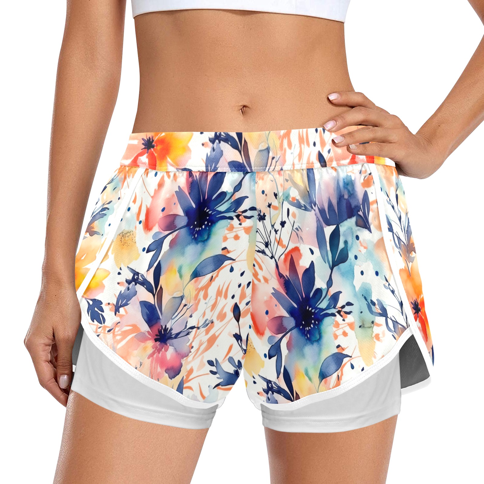 Watercolor-floral-pattern-blooming_12 Women's Sports Shorts with Compression Liner (Model L63)