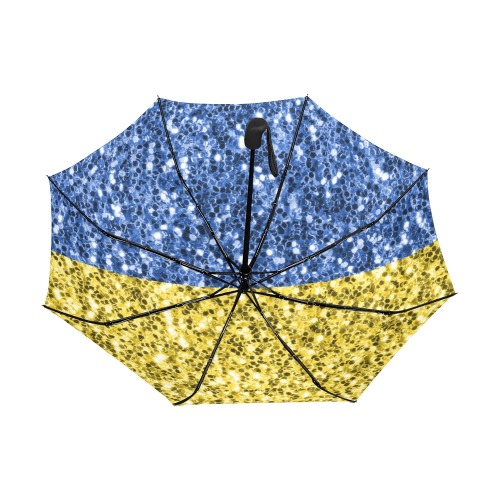 Blue yellow Ukraine flag glitter faux sparkles Anti-UV Auto-Foldable Umbrella (Underside Printing) (U06)