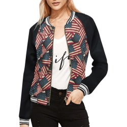 Patriotic USA American Flag Art Vest Style All Over Print Bomber Jacket for Women (Model H21)