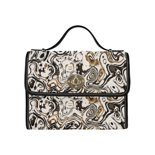 Marble Bronze Waterproof Canvas Bag-Black (All Over Print) (Model 1641)