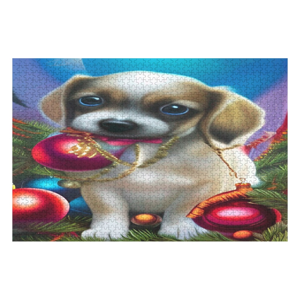 Christmas Puppy 1000-Piece Wooden Photo Puzzles