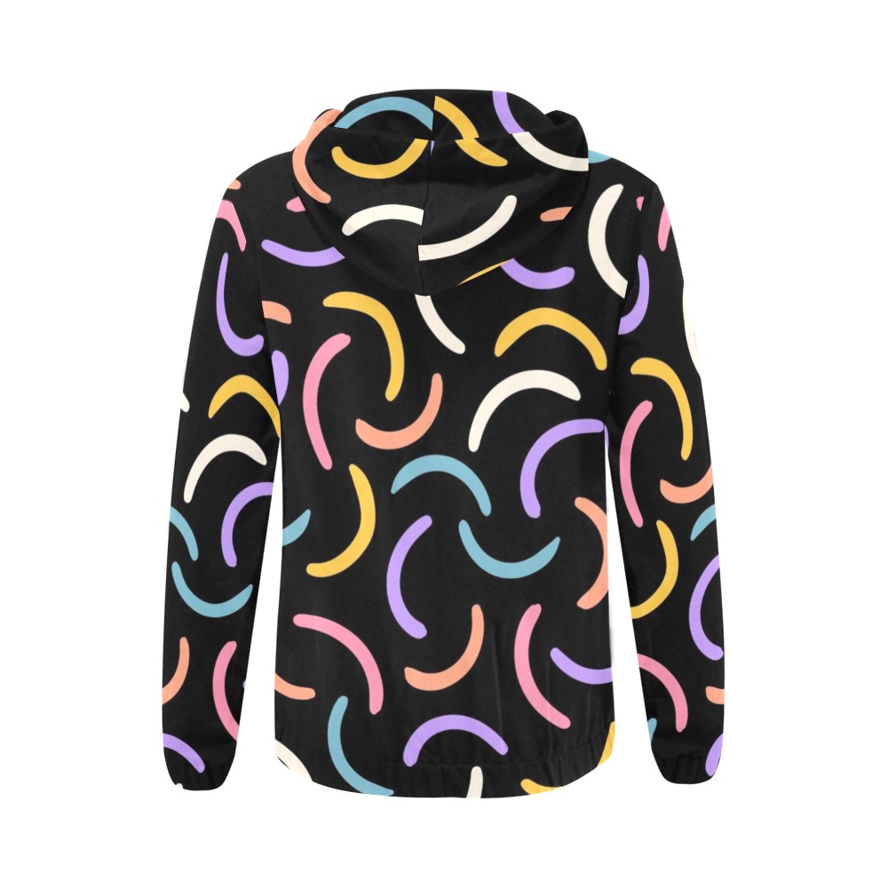 Abstract Pattern on Black Background All Over Print Full Zip Hoodie for Women (Model H14)