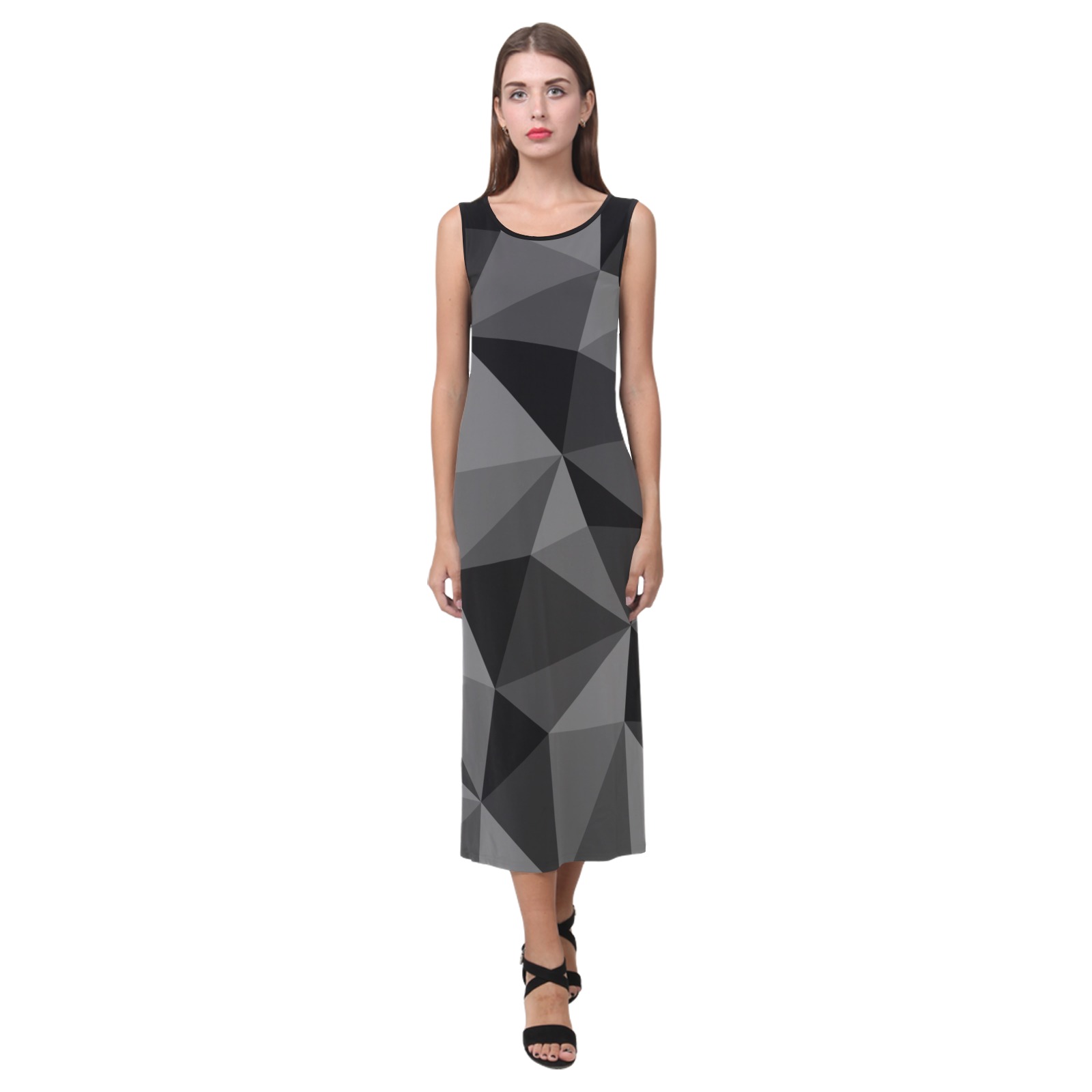 vestido negro geometrico Phaedra Sleeveless Open Fork Long Dress (Model D08)