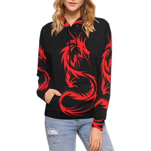 Red Dragon All Over Print Hoodie for Women (USA Size) (Model H13)