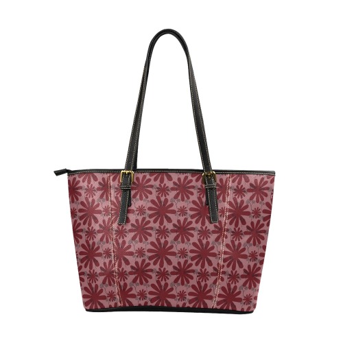 Red Daisy Leather Tote Bag/Large (Model 1640)